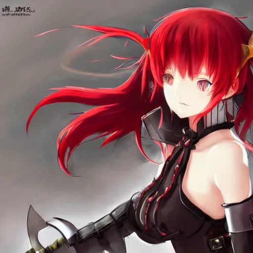 An anime female with crimson hair, cat ears and tail, | Stable ...