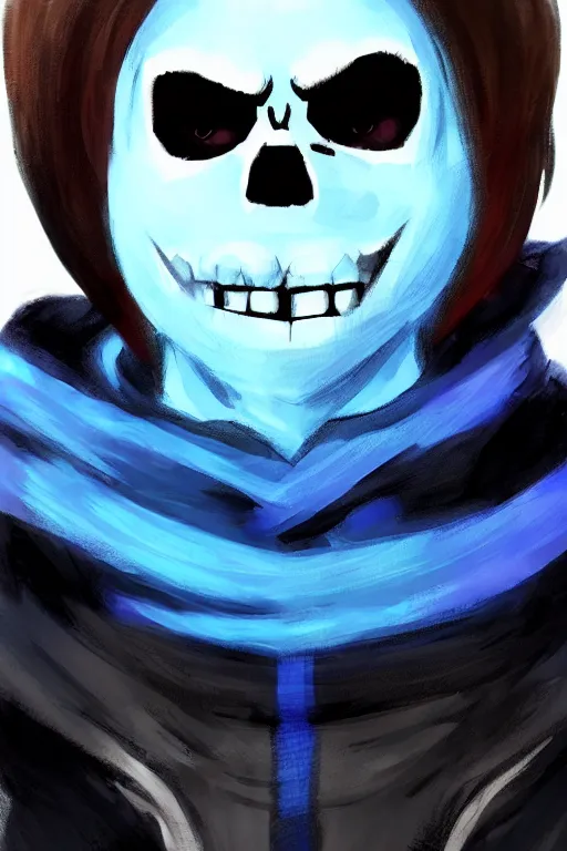 Prompt: an in game portrait of sans from the legend of zelda breath of the wild, breath of the wild art style.