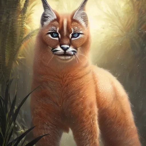 Prompt: The fluffiest cute caracal, fullbody, ultra high detailed, glowing lights, oil painting, Greg Rutkowski, Charlie Bowater, Beeple, unreal 5, DAZ, hyperrealistic, octane render, RPG portrait, dynamic lighting, fantasy art, beautiful face