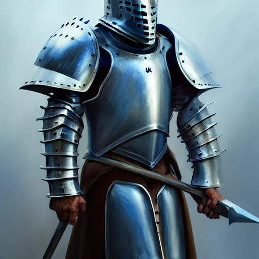 Image similar to beautiful oil portrait painting of blue alwyte armor, medieval armor, knight, natural light, outside. artstation, concept art, smooth, sharp focus, illustration, by bartek fedyczak, erak note, tooth wu, neil richards, kan liu, siwoo kim, jisu choe