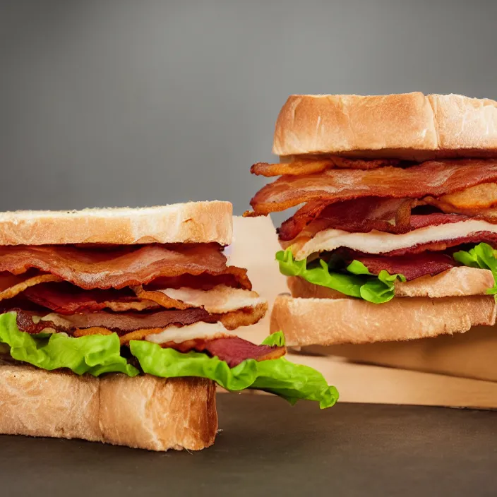 Prompt: hq studio portrait of a most delicious bacon sandwich