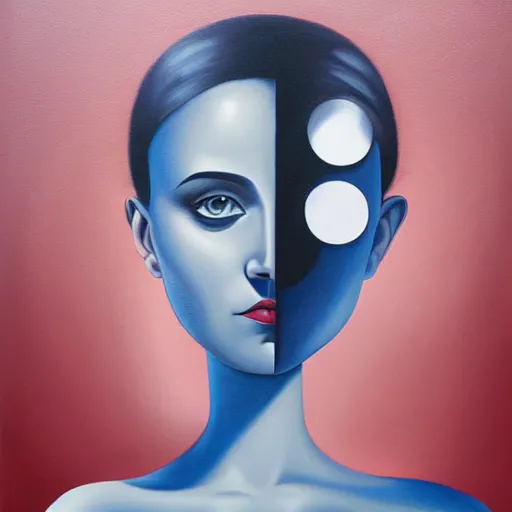 Image similar to a painting of a woman, an ultrafine detailed painting by rafal olbinski, behance contest winner, pop surrealism, detailed painting, very detailed, minimalist, skeuomorphic, airbrush art