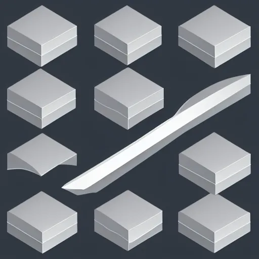 Image similar to isometric vector low poly silver sword icon, black background, cgsociety, volumetric lighting