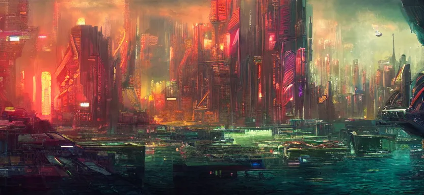 Prompt: beautiful masterpiece painting of a futuristic city under the sea, cyberpunk, by juan ortiz 8k,
