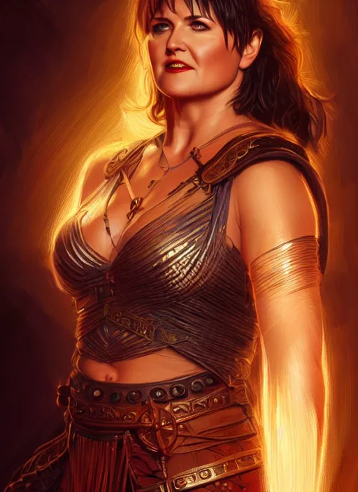 Prompt: portrait of lucy lawless as xena warrior princess, 1 9 5 0 s, intricate, elegant, glowing lights, highly detailed, digital painting, artstation, concept art, smooth, sharp focus, illustration, art by wlop, mars ravelo and greg rutkowski