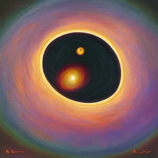 Prompt: by bill brauer. a beautiful painting of a black hole consuming a star.