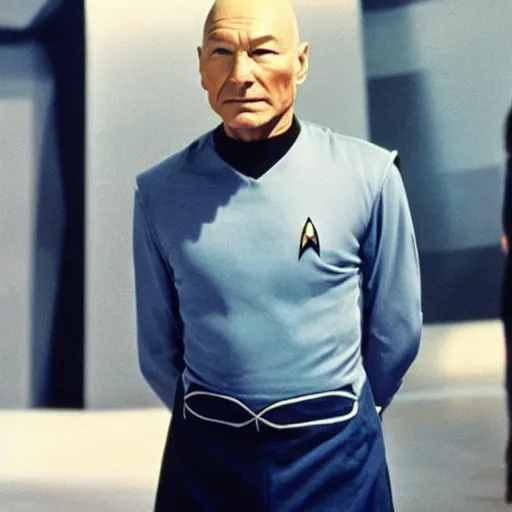 Prompt: “Patrick Stewart wearing his starfleet captains uniform”