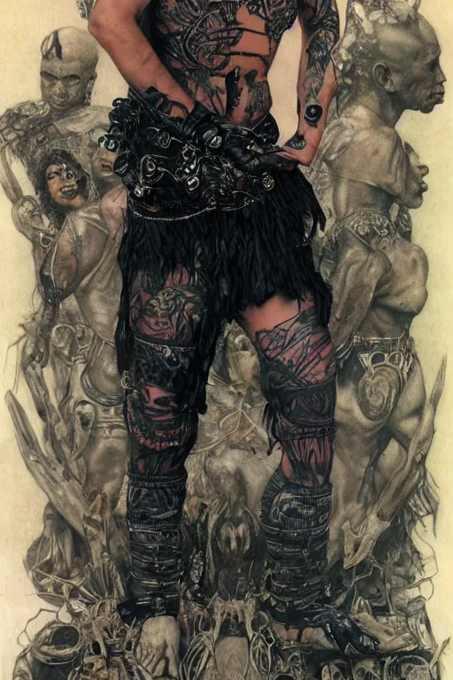 Image similar to full length portrait of temuera morrison as a tattooed gothic punk by lawrence alma tadema and zdzislaw beksinski and norman rockwell and jack kirby and tom lovell and greg staples