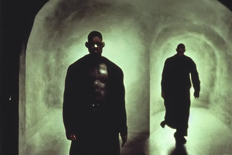 Prompt: will smith as a character from the matrix, cinematic, movie still, dramatic lighting,!! by bill henson!!