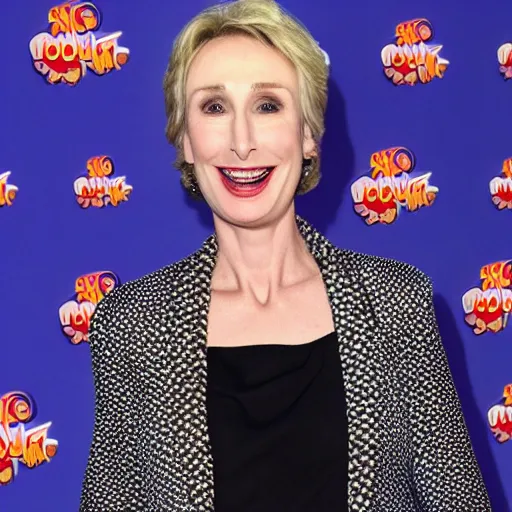 Image similar to jane lynch stubs her toe on a red clown nose, at walmart