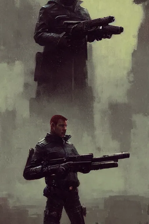 Image similar to Officer K from Blade Runner 2049. Beeple, grimshaw, thomas cole, ismail inceoglu, winslow homer, greg rutkowski, gerald brom, marc simonetti, simon stalenhag, anton fadeev, donglu yu