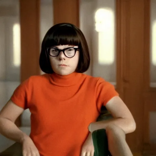 Prompt: Velma as a protagonist in a Wes Anderson film