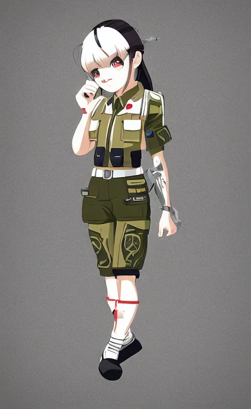 Image similar to T-shirt design, portrait of soldier girl, 2022 anime style, clean logo, graphic templates, flight squadron insignia, no text, soldier clothing, realistic military gear, inspired by shirt designer, made in blender, no background, vector line art, by ilya kuvshinov, trending on teemill, symbology, realistic human anatomy, high resolution, matte, empty hands, realistic military carrier