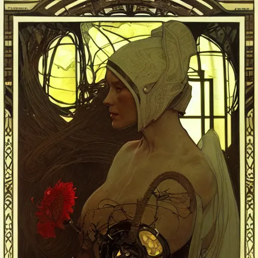 Image similar to nanoparticles, by james jean, greg rutkowski, giger, alphonse mucha, andrew wyeth