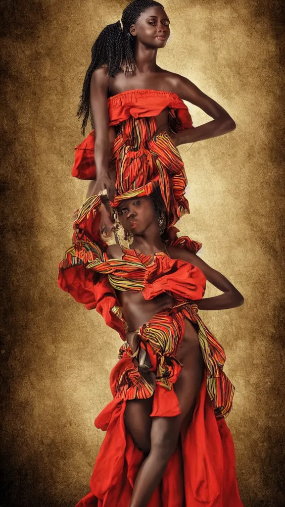 Image similar to character design, african woman, long billowing dress, realistic, photograph