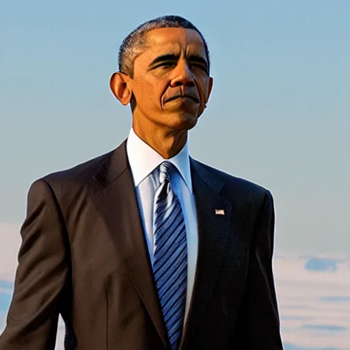 Prompt: Movie still of Barack Obama in a tan suit