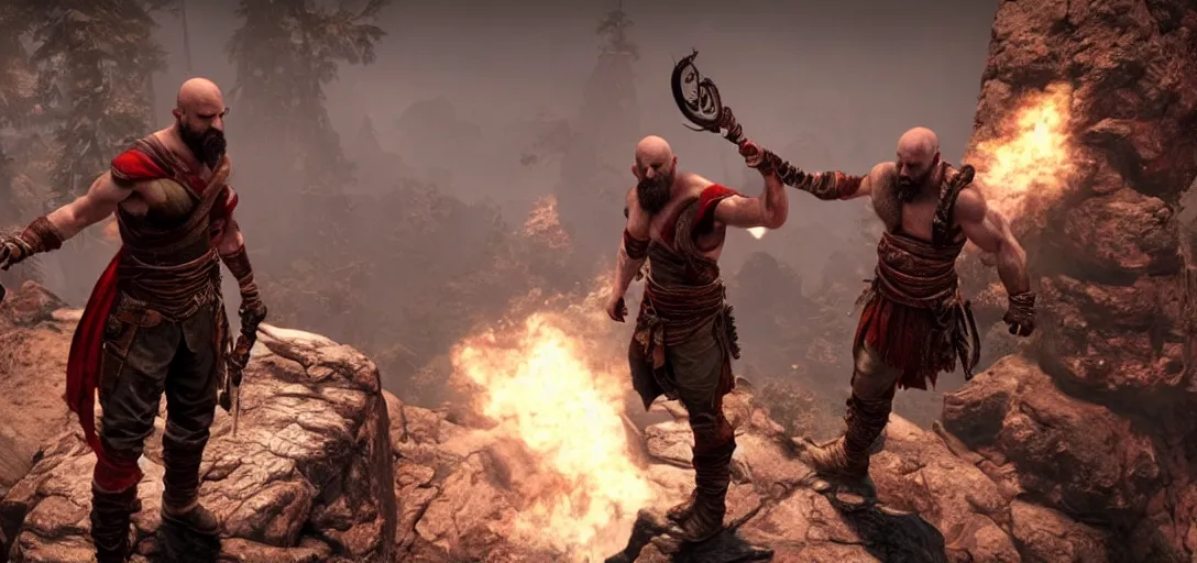 Image similar to still of nathan drake as kratos in god of war ii