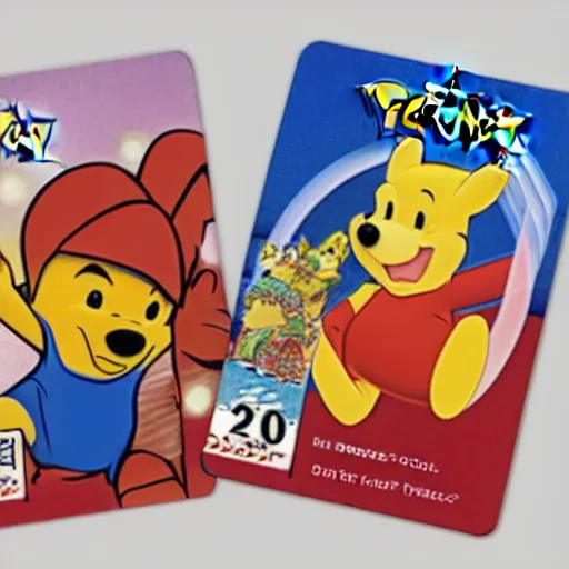 Image similar to photograph of winnie the pooh and super mario and sonic the hedgehog anime style, on pokemon card packs at target