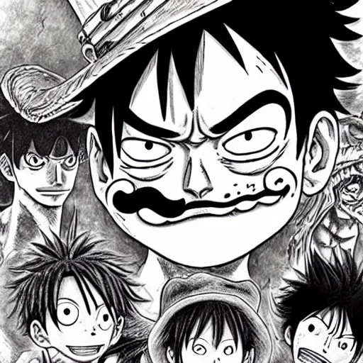 Image similar to [ luffy mustache ] ( by kim jung gi ) ( by george morikawa ) ( by kentaro miura ) ( by eiichiro oda )