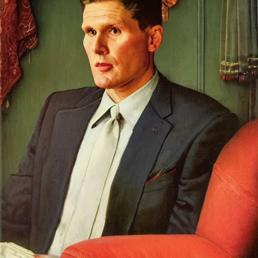 Image similar to a portrait painting of russian keir starmer. painted by norman rockwell