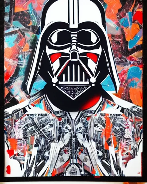 Prompt: Tristan Eaton, maximalism, darth vader, double exposure