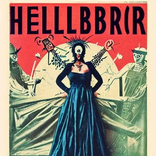 Image similar to vintage advertisement for a hellraiser themed nightgown, high resolution scan