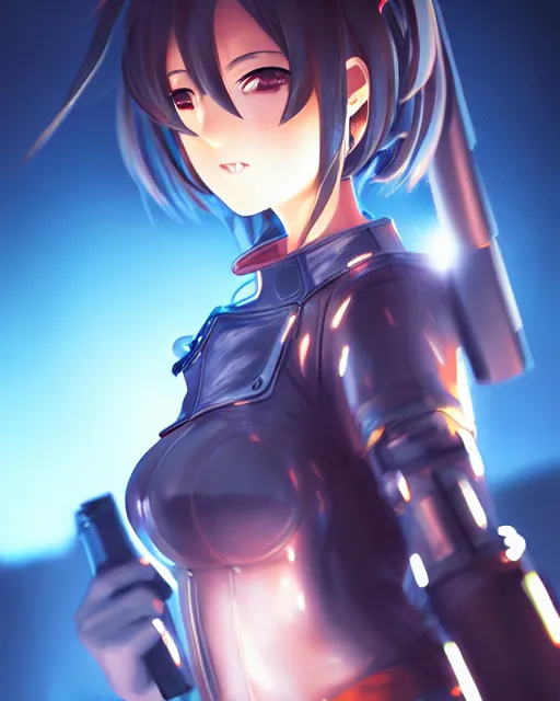 Prompt: portrait of anime girl in mechanic armor in night tokyo by makoto sinkai, perfect face, fine details