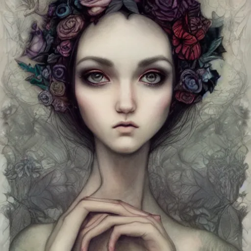 Prompt: a portrait in the style of anna dittmann and mark ryden and arthur rackham.