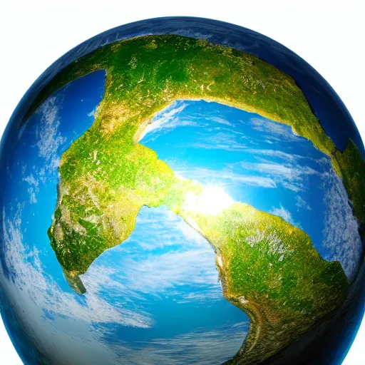 Prompt: macro photo of Earth inside a water sphere, depth of field, highly detailed photo