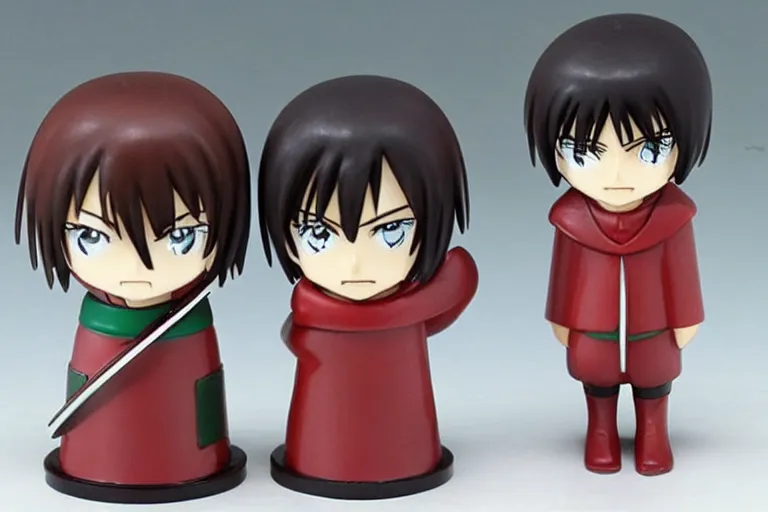 Prompt: eren jaeger and mikasa salt and pepper shakers