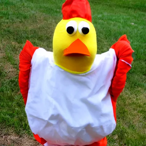 Image similar to chicken dressed as an inmate