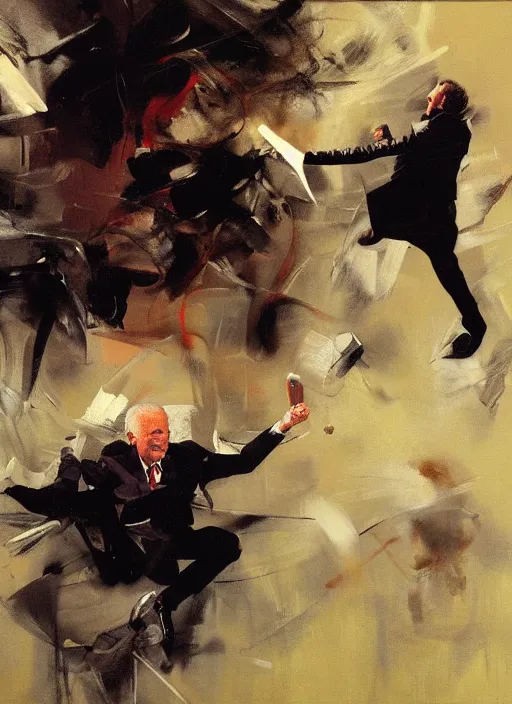 Image similar to joe biden screaming, painting by phil hale, fransico goya,'action lines '!!!, graphic style, visible brushstrokes, motion blur, blurry