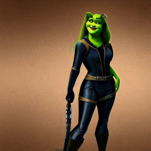 Prompt: a photo of fiona from shrek as black widow in avengers