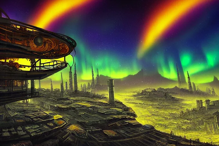 Image similar to spaceship favela honeybee hive, sci - fi interior environment, industrial factory, apocalyptic, jupiter, aurora borealis, award winning art, epic dreamlike fantasy landscape, ultra realistic,