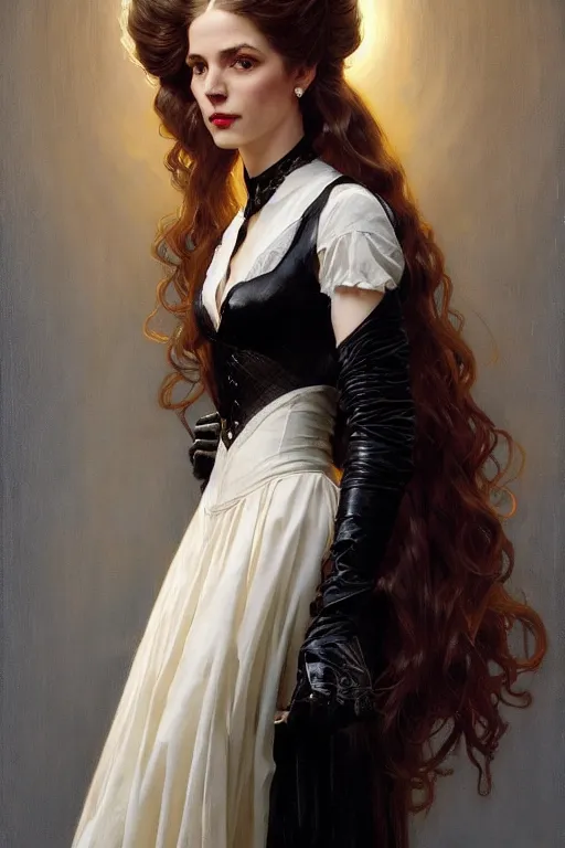 Prompt: sargent and leyendecker and greg hildebrandt highly detailed portrait of a woman with long hair, wearing a white velvet gown with black leather corset, stephen bliss, unreal engine, by greg rutkowski, loish, ferdinand knab, ilya kuvshinov, rossdraws, tom bagshaw, alphonse mucha, global illumination, radiant light, detailed and intricate environment