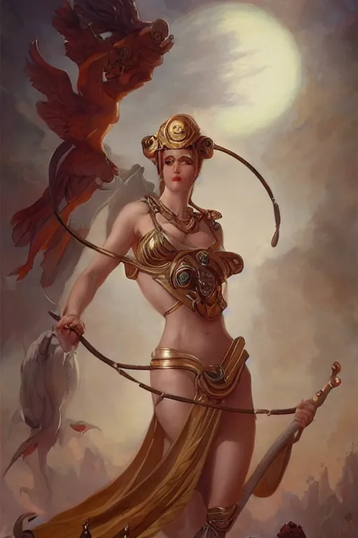 Image similar to Goddess Athena by Peter Mohrbacher in the style of Gaston Bussière, Art Nouveau