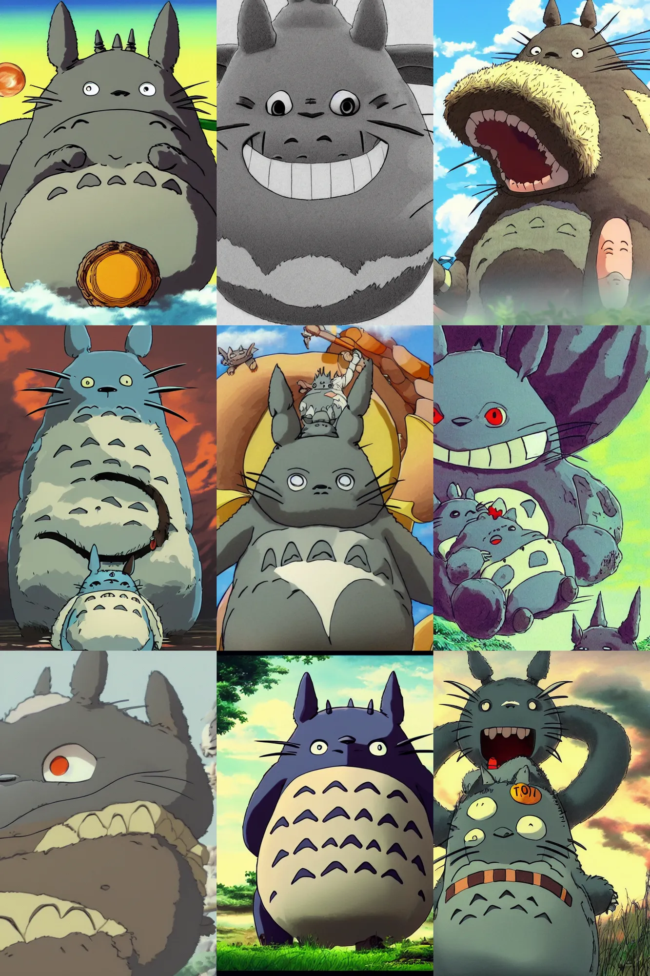 Prompt: totoro!!!big face close up concept art of totoro as a dragon ball character, beautiful landscape, 4k anime character illustration by akira toriyama, artstation