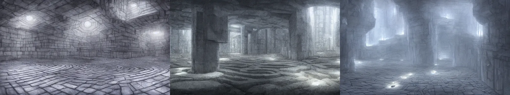 Prompt: White stone labyrinth. Brutalism. Lighting, bloom. Fantasy, digital painting, HD, 4k, detailed.
