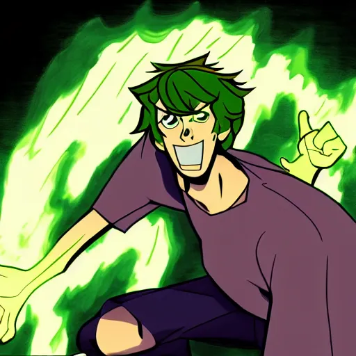 Image similar to shaggy rogers powering up, concept art by hanna - barbera, behance, dau - al - set, groovy, anime, epic