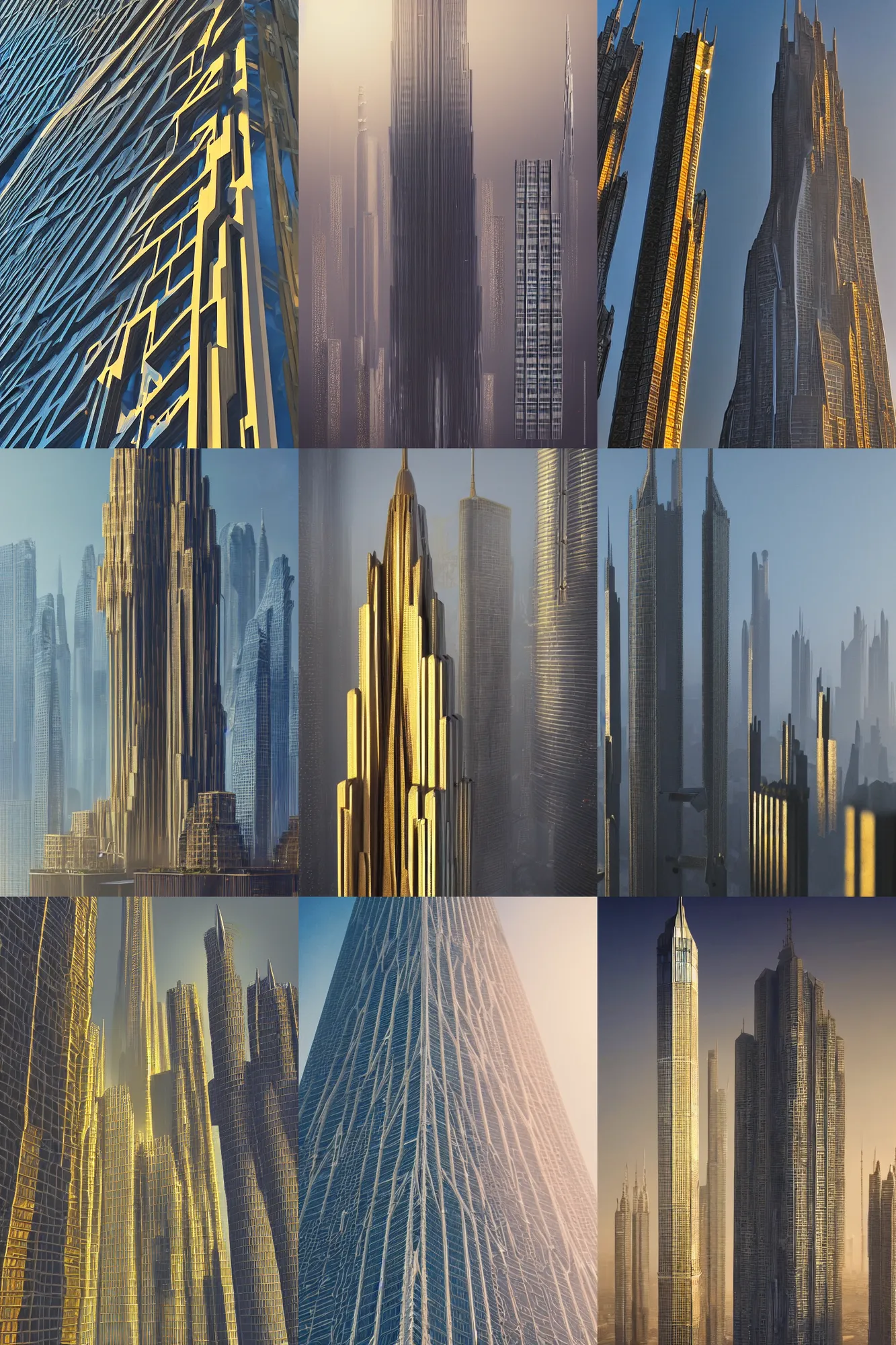 Prompt: full detailed intricate schematic of worlds tallest building, brutalism!! cyberpunk gothic detail, glass and steel, golden hour, misty atmosphere