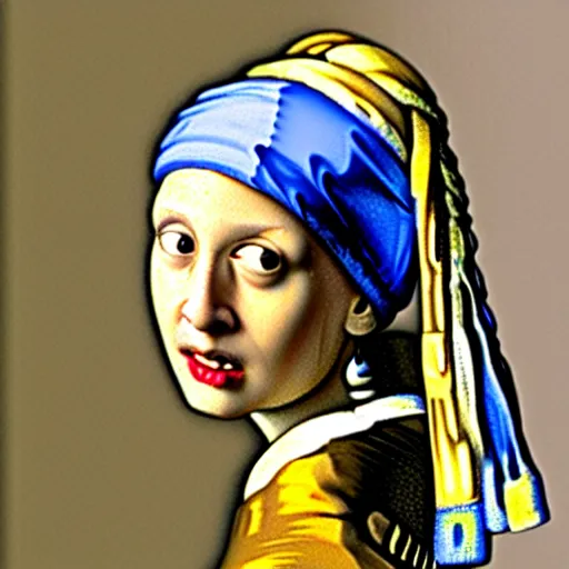 Image similar to aoc with a pearl earring, painting by vermeer