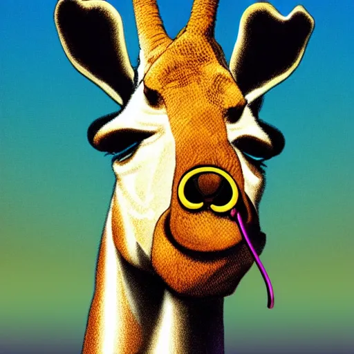 Image similar to a fat girafe wearing a headset.