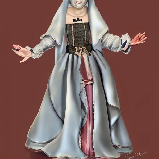 Image similar to female character design inspired by venice carnival and nun outfit | | art by greg rutswork and lois van barlee