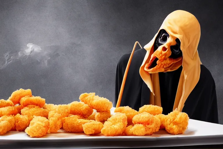 Prompt: the grim reaper eating mcnuggets