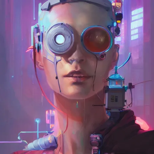 Prompt: portrait of a high tech lowlife cybernetic junkie vagabond, cyberpunk art by pete mohrbacher and guweiz and josan gonzalez, graphic novel, unreal engine, sharp focus, high detail, intricate, artstation, deviantart, pinterest, 4 k uhd image