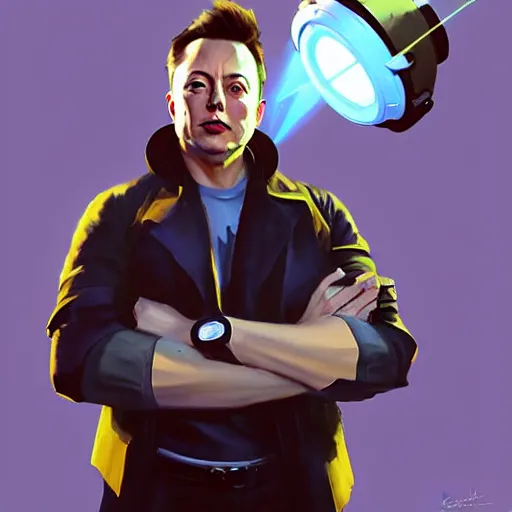 Prompt: greg manchess portrait painting of elon musk with jetpack as overwatch character, medium shot, asymmetrical, profile picture, organic painting, sunny day, matte painting, bold shapes, hard edges, street art, trending on artstation, by huang guangjian and gil elvgren and sachin teng