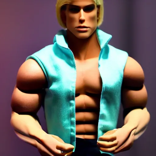 Image similar to muscular buff life sized ken doll also as a male android