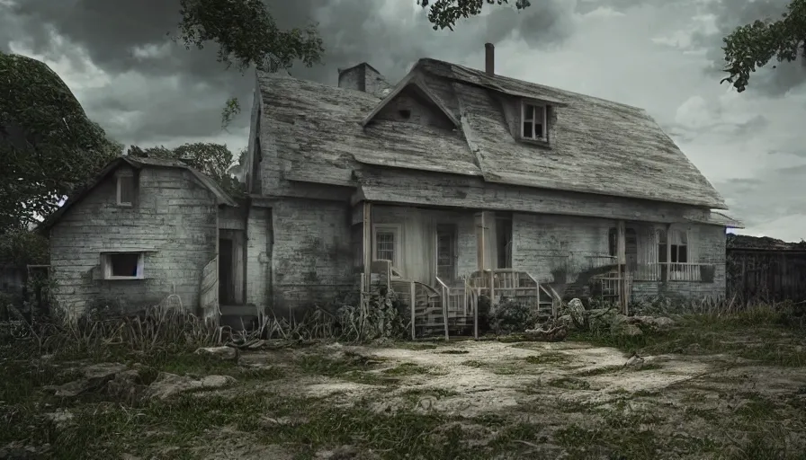 Prompt: a strange rental house, the picture color is gray, hyper realism, realistic shading, cinematic composition, realistic render, octane render, detailed textures, photorealistic, wide shot