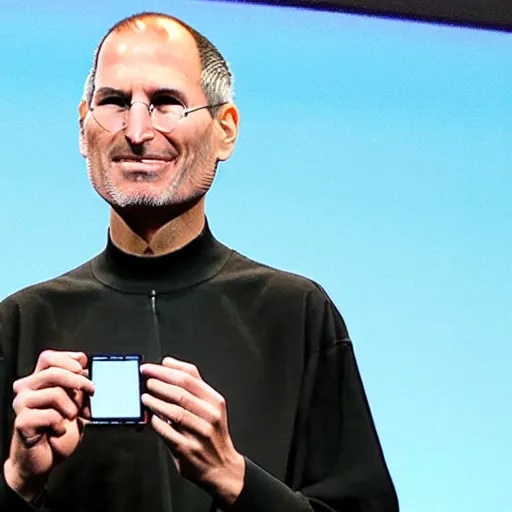 Prompt: steve jobs at a samsung conference presenting a new cell phone, symmetry, hyper realistic, photorealistic, cinematic