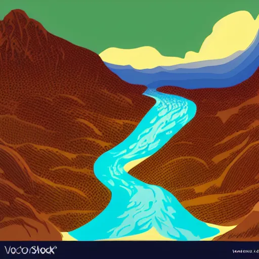 Prompt: mountain water illustration vector digital art trending on artstation h 7 6 8